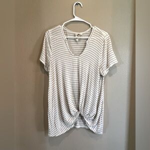 Women’s Black and White Striped Knotted T-shirt